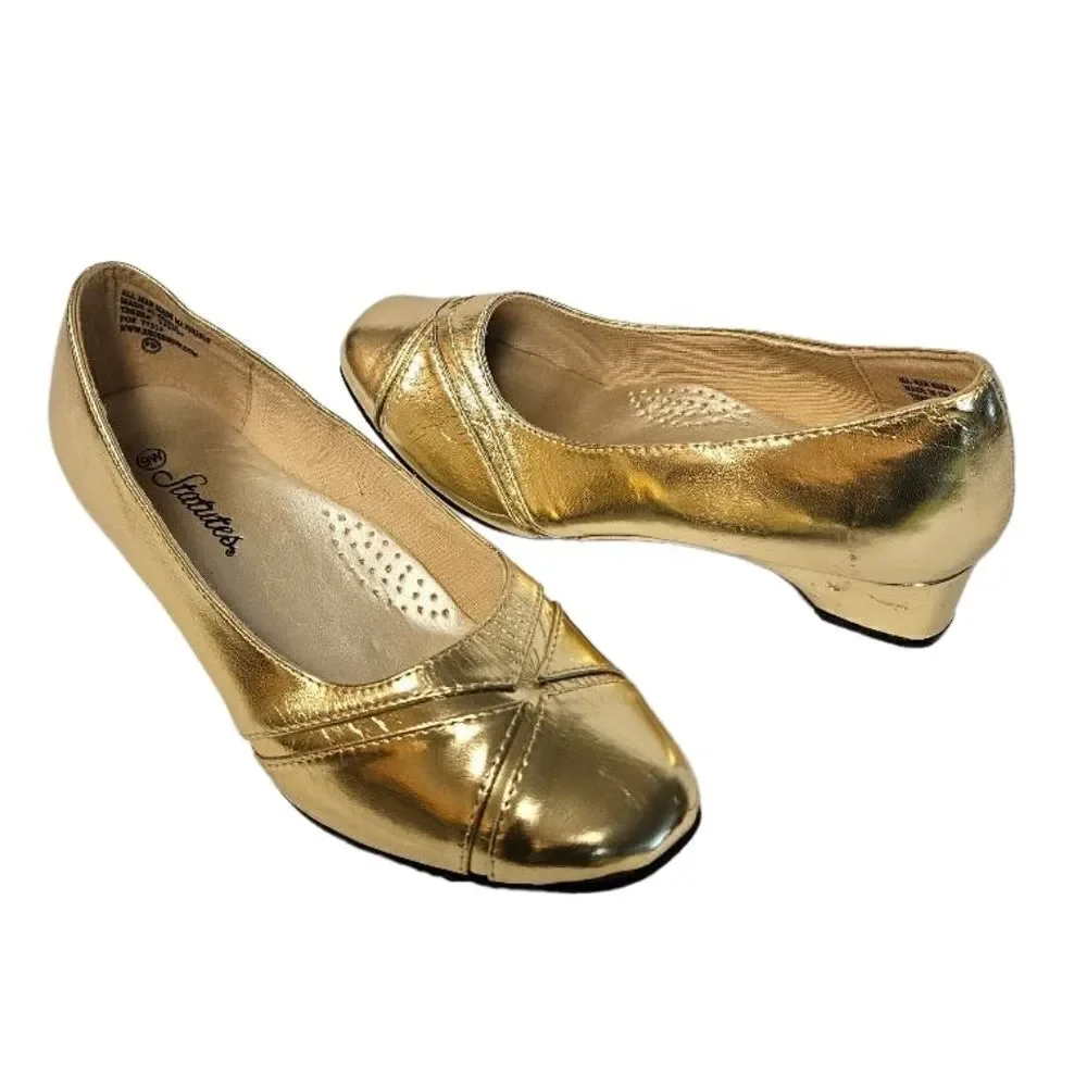 🌹Statues Gold Wedge Heels sz 9w